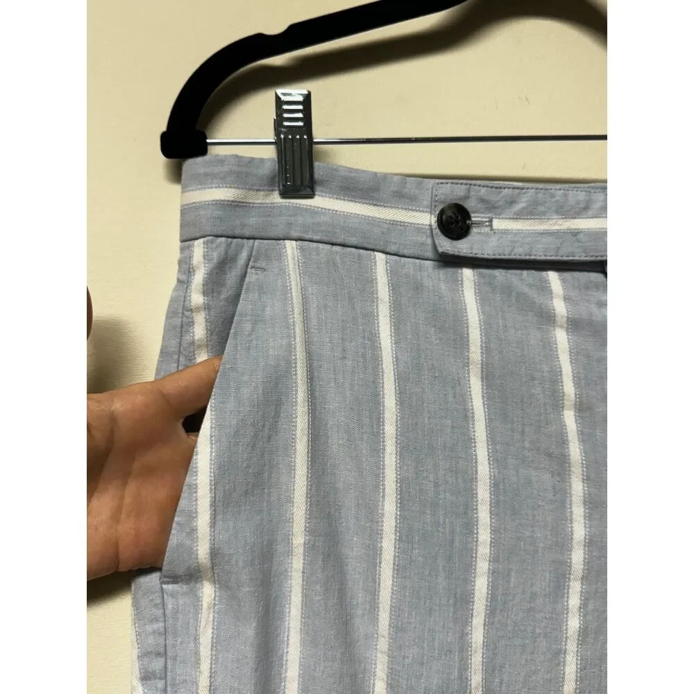BANANA REPUBLIC Avery Linen Blend Blue/White Stripe Ankle Pant, Sz 6